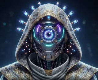 databot — a hooded synthetic with a glowing central optic